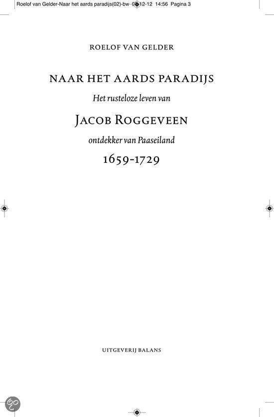 Boekpagina met titel "Naar het Aards Paradijs" en auteur "Roelof van Gelder".