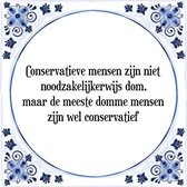 Tegeltje met Spreuk (Tegeltjeswijsheid): Conservatieve mensen zijn niet noodzakelijkerwijs dom, maar de meeste domme mensen zijn wel conservatief + Kado verpakking & Plakhanger