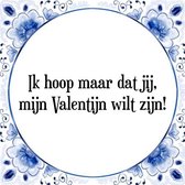 Tegeltje met Spreuk (Tegeltjeswijsheid): Ik hoop maar dat jij, mijn Valentijn wilt zijn! + Kado verpakking & Plakhanger