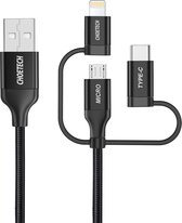 Choetech - 3-in-1 laad- en datakabel - USB-C, Micro-USB en Lightning connectoren - MFI Gecertificeerd - 1.2M - Zwart