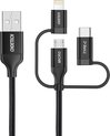 Choetech - 3-in-1 laad- en datakabel - USB-C, Micro-USB en Lightning connectoren - MFI Gecertificeerd - 1.2M - Zwart