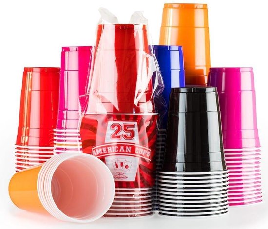 Red Cups 200 x Mega Color Mix - 500ml Beer Pong American Party bekers | 50x Red, 50x Pink, 50x Blue, 25x Black, 25x Orange
