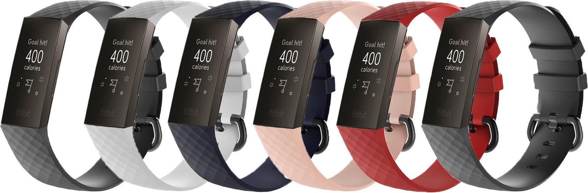 KELERINO. Siliconen bandje geschikt voor Fitbit Charge 3 / Charge 4 - 6-pack - Winter - Large