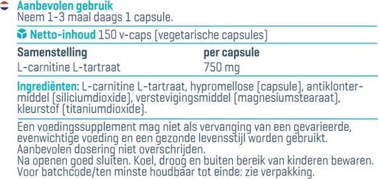 Body & Fit L-Carnitine Capsules - Aminozuren - L-carnitine-L-tartraat 750 mg - 150 capsules - Body & Fit