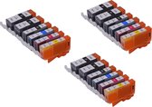 KATRIZ huismerk inkt voor Canon 6x PGI520BK + 3x CLI521BK + 3x CLI521 Cyaan + 3x CLI521 Magenta + 3x CLI521 Geel (18stuks)  - Met chip