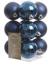 12 stuks Kerstbal plastic glans-mat diameter 6cm nacht blauw KSD