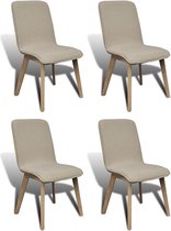 Eetkamerstoelen met eikenhouten frame en stof beige 4 st (incl. vloerviltjes)