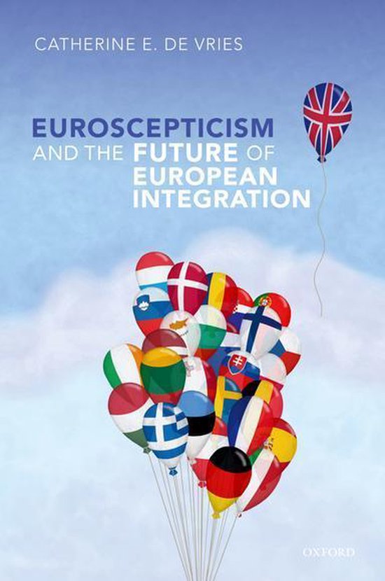 Boekomslag met de titel 'Euroscepticism and the Future of European Integration' en een tros ballonnen met vlaggen van Europese landen.