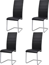Eetkamerstoelen zwevend met hoge leuning zwart 4 st (incl. vloerviltjes)