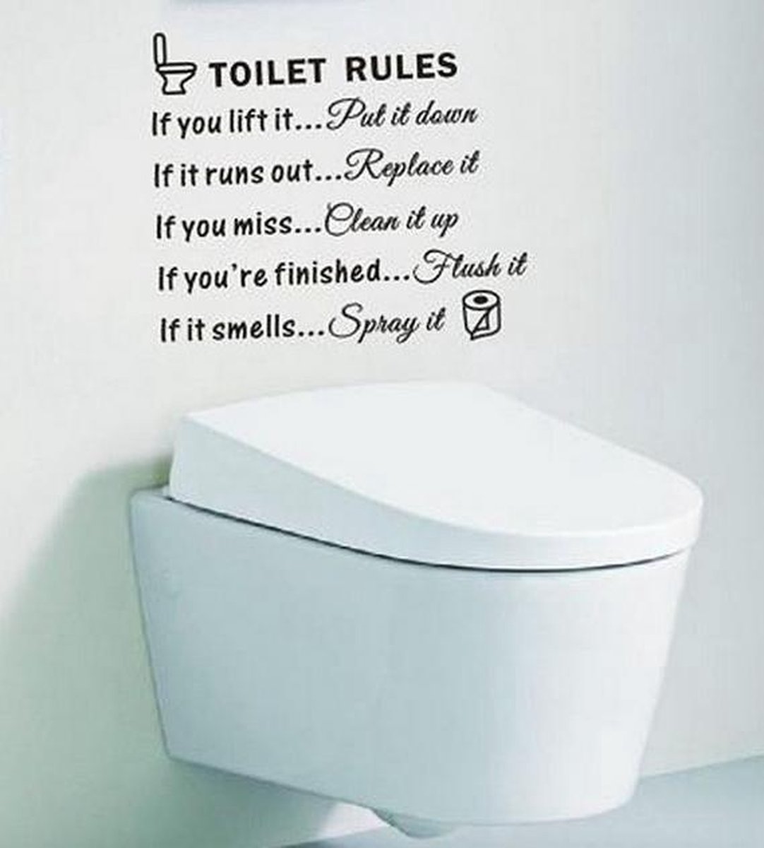 Schepsel Botanist Verbeelding Muursticker Toilet Rules zwart / Decoratie wc | bol.com