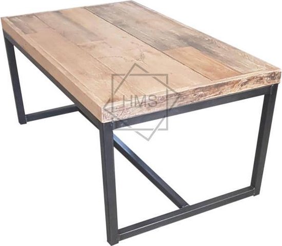 Industriële salontafel sloophout met stalen frame