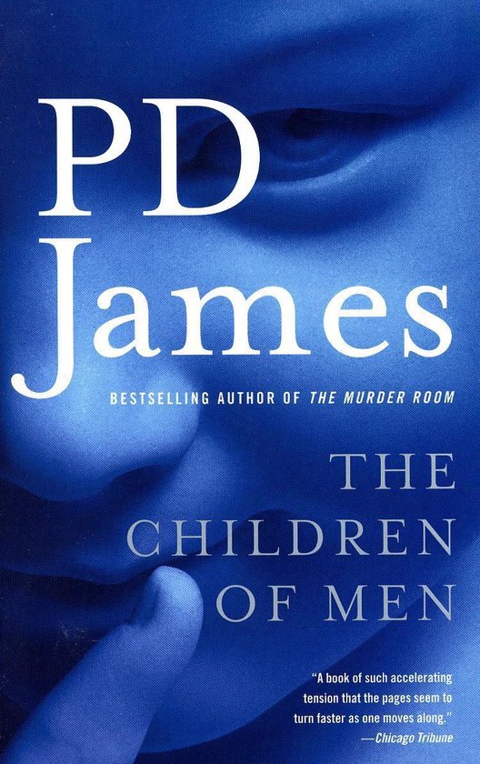 Boekcover 'The Children of Men' van P.D. James, met een blauw gezicht.