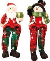 Sneeuwman + Kerstman met bungelbenen H=14,5cm - Set van 2
