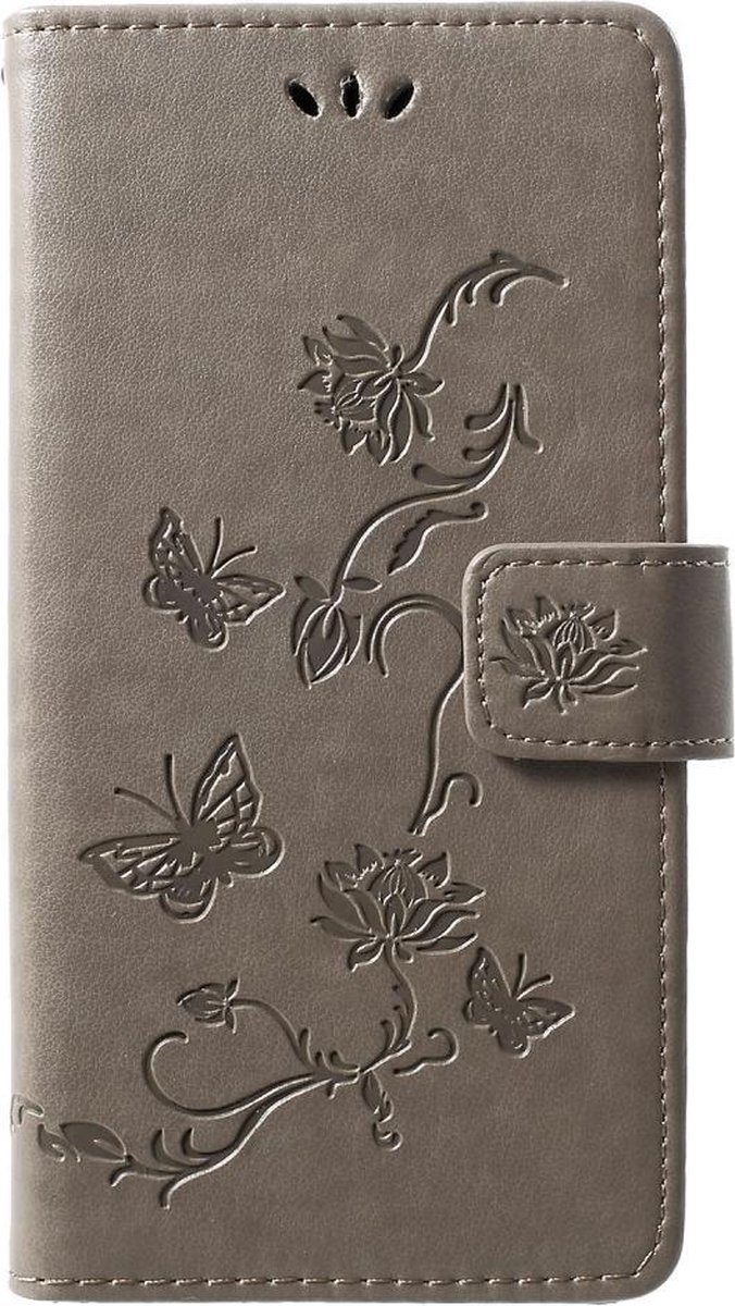 Bloemen & Vlinders Book Case - Geschikt voor Huawei P30 Lite Hoesje - Grijs