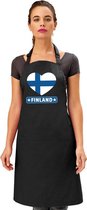 Finse vlag in hart keukenschort/ barbecueschort zwart heren en dames - I love Finland schort
