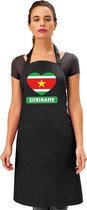 Surinaamse vlag in hart keukenschort/ barbecueschort zwart heren en dames - I love Suriname schort