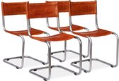 Eetkamerstoelen echt leer bruin 4 st (incl. vloerviltjes)