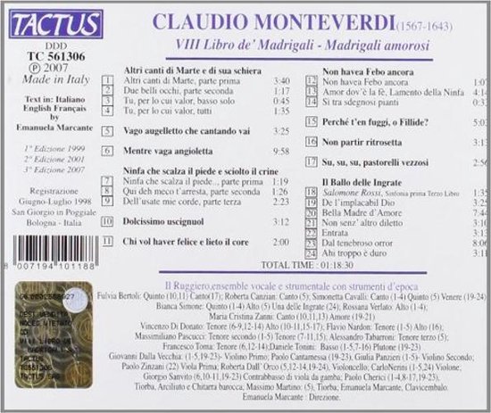 Il Ruggiero, Emanuela Marcante - Monteverdi: ViII Libro De Madrigali ...