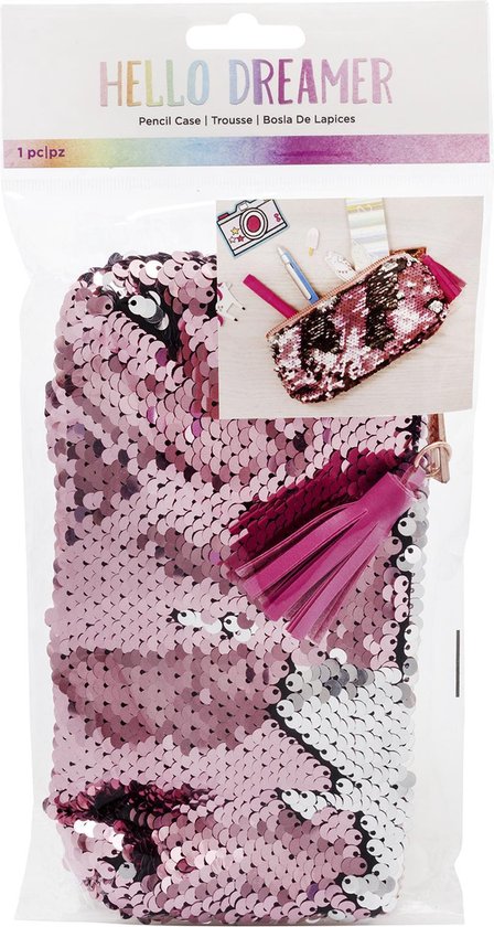 Foto: American crafts hello dreamer embellishment pencil case flip sequins pink silver