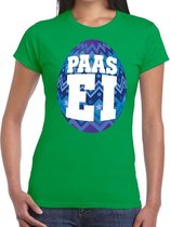 Groen Paas t-shirt met blauw paasei - Pasen shirt voor dames - Pasen kleding XL
