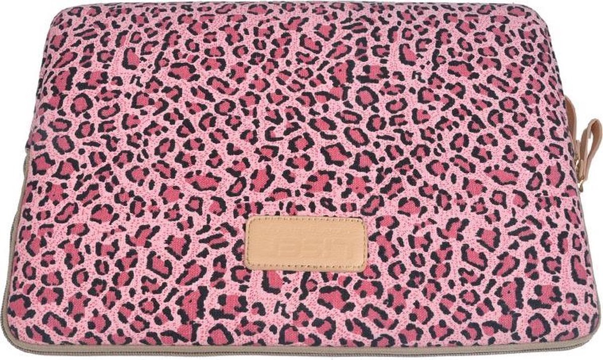 Lisen Laptop Sleeve tot 13-13.3 inch - 34,5 x 24 x 1,5 cm - Panterprint - Roze/Zwart