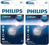 2 Stuks - Philips CR1616 3v lithium knoopcelbatterij