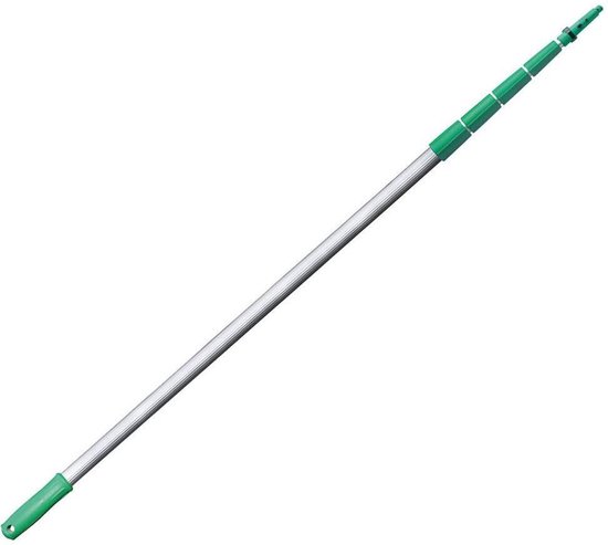 Unger Teleplus telescoopsteel, groen en aluminium, uitgeschoven.