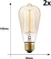 2 stuks gloeilampen grote fitting - vintage retro antiek gloeilamp, filament bulb, draadlamp E27 st 64 filament