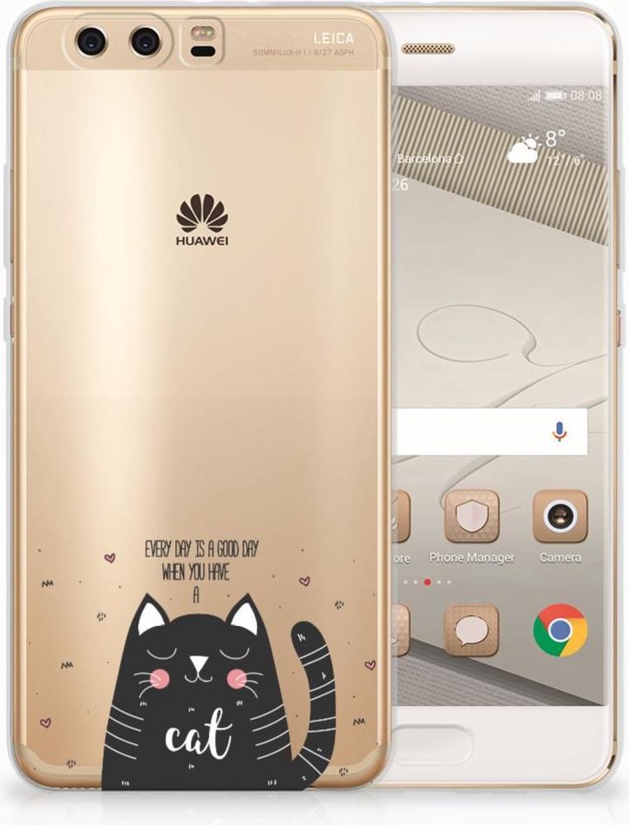 Huawei P10 Plus Telefoonhoesje met Naam Cat Good Day