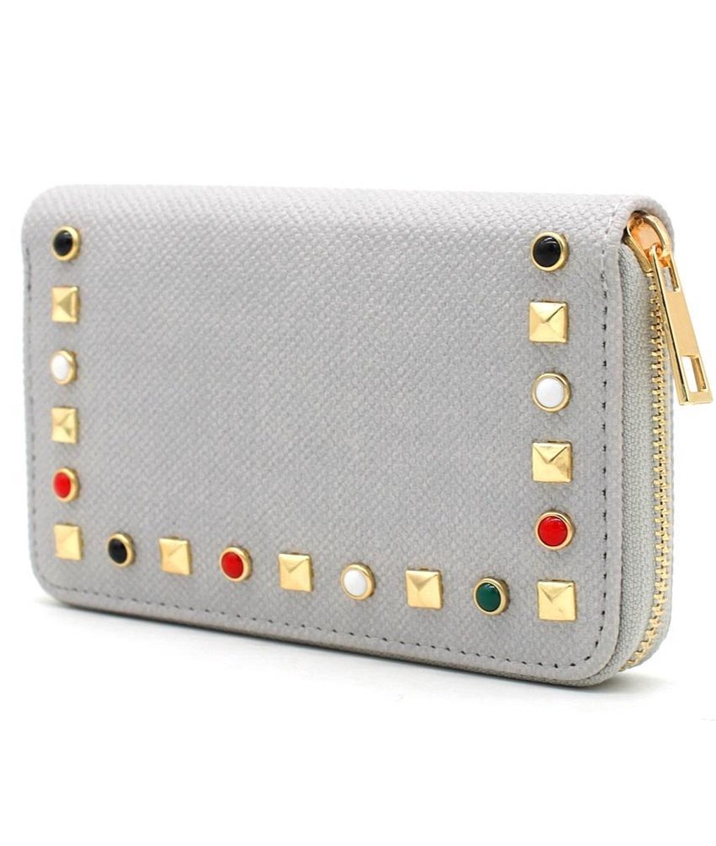 Dielay - Portemonnee met Studs - PU Kunstleer - Ritssluiting - 16x10 cm - Grijs