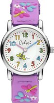 Colori Playtime 5 CLK066 Kinderhorloge met Vlinder - Nylon Band - Ø 28 mm - Paars