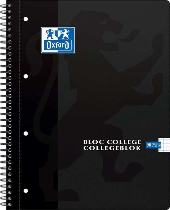 Oxford School Collegeblok - Schrijfblok - A4 - Ruit 5 mm - 4 gaats - 90 pagina's - Zwart