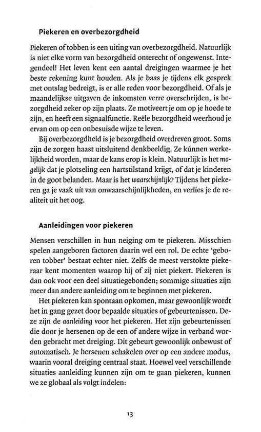 Tekstpagina met informatie over piekeren en overbezorgdheid. Pagina 13.