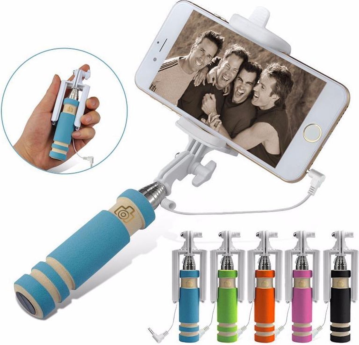 Zeer compacte Selfie stick voor Smartphone - licht gewicht voor Samsung/iPhone/HTC/Apple – Zwart