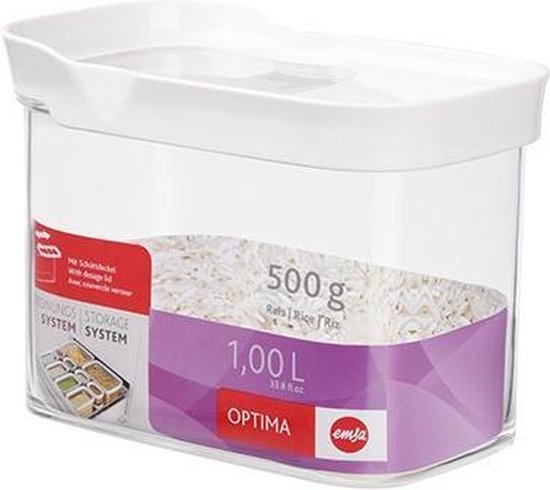 Récipient alimentaire OPTIMA avec couvercle verseur. rectangulaire. 1,0 L.