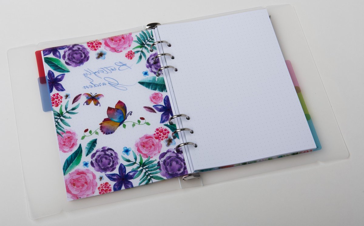 Transparante Agendaomslag A5 Formaat + EXTRA 50 Vel = 100 Pagina's 116 g/m² Wit Blanco Papier + 5 Tabbladen + 1 x Slider Zipbag + 1 Transparante Liniaal + 1 Pen Loop