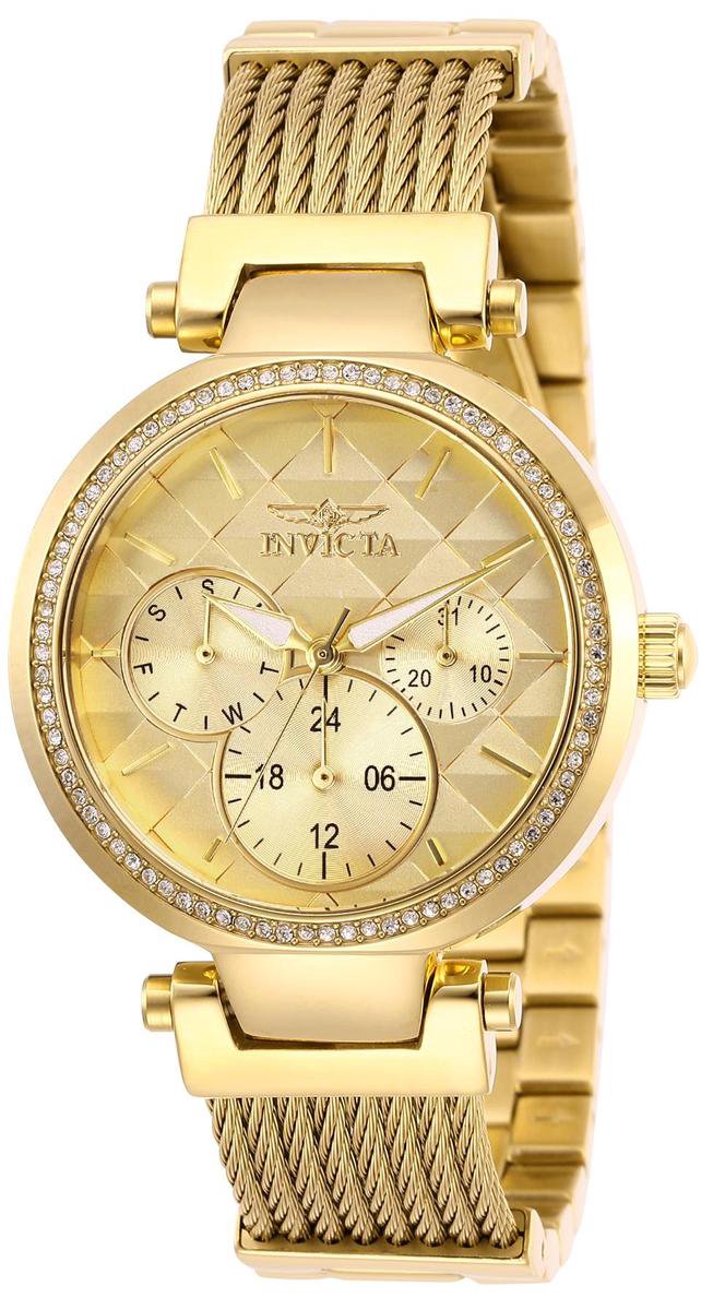 Invicta Angel 28918 Dames Horloge - Waterdicht - Analoog - Quartz Uurwerk - Roestvrij Staal met gouden Wijzerplaat - 36mm