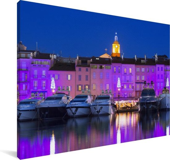 Nuances violettes dans le port français de Saint-Tropez Toile 120x80 cm - Tirage photo sur toile (Décoration murale salon / chambre) / Villes européennes Peintures sur toile
