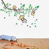 Muursticker aapjes slingerend aan tak | kinderkamer - babykamer | modern - decoratie - fleurig