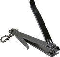 Zilverkleurige nagelknipper met sleutelring en vijl.