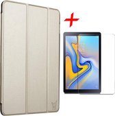 Hoesje geschikt voor Samsung Galaxy Tab A 10.5 (2018) - Tri-Fold Book Case Goud + Screenprotector Gehard Glas Tempered Glass van iCall