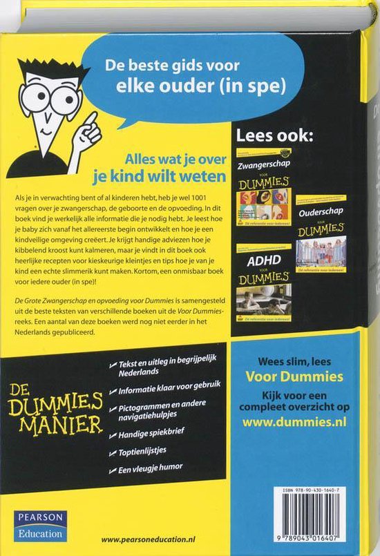 Boekomslag met gele, blauwe en zwarte achtergrond. Titel: 'De beste gids voor elke ouder (in spe)'.