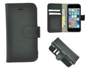 Pearlycase® iPhone 5(S)/SE Hoesje Echt Leder Wallet Bookcase - Effen Zwart