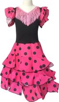 Spaanse jurk/flamenco jurk Niño roze zwart maat 6 (maat 104-110) verkleedkleding