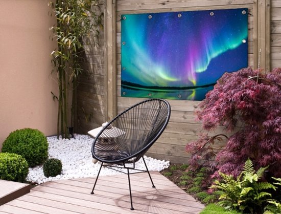 Affiche de jardin Aurores boréales avec reflet 120x80 cm - Toile de jardin / Toile d'extérieur / Peintures d'extérieur (décoration de jardin)