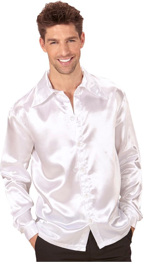 Witte satijnachtige blouse voor mannen - Verkleedkleding