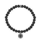 Kaliber 7KB-0002L - Heren armband met stalen elementen - Kaliber logo - Lavasteen 6 mm - maat L (20 cm) - zwart / zilverkleurig