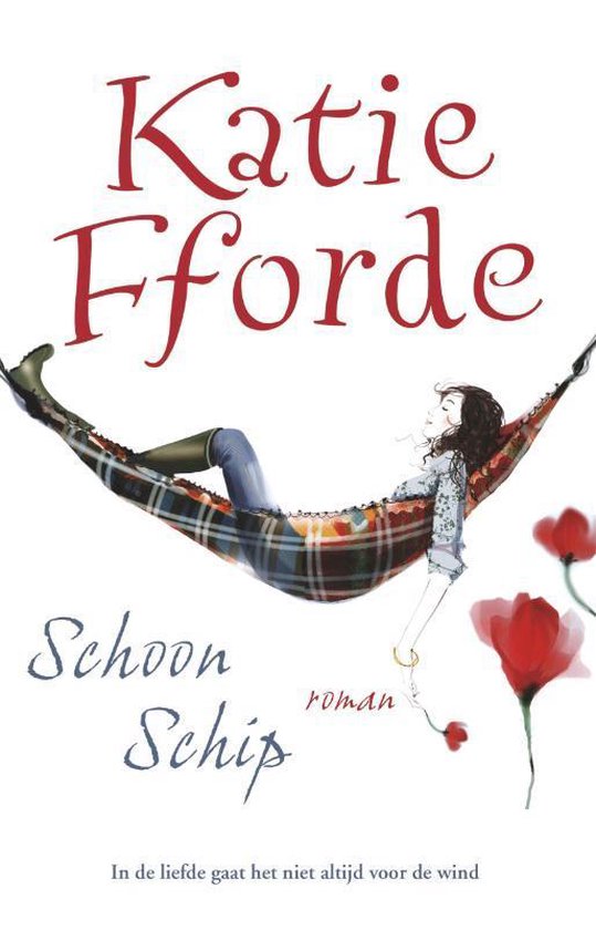 Vrouw in hangmat met ruitpatroon, Schoon Schip roman door Katie Fforde.