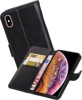 Echt Lederen Hoesje Wallet Case voor iPhone XS Max Zwart