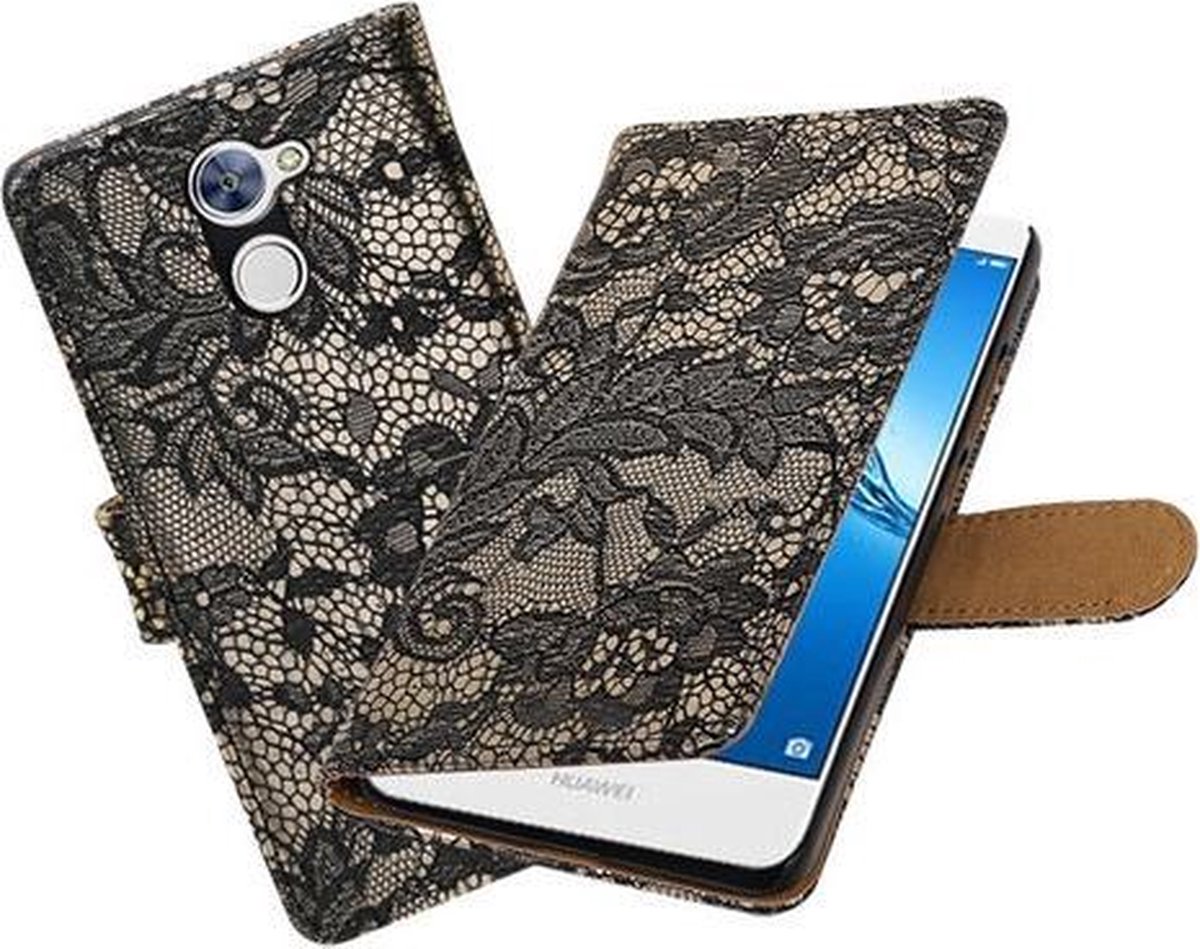 BestCases.nl Huawei Y7 / Y7 Prime Lace booktype hoesje Zwart
